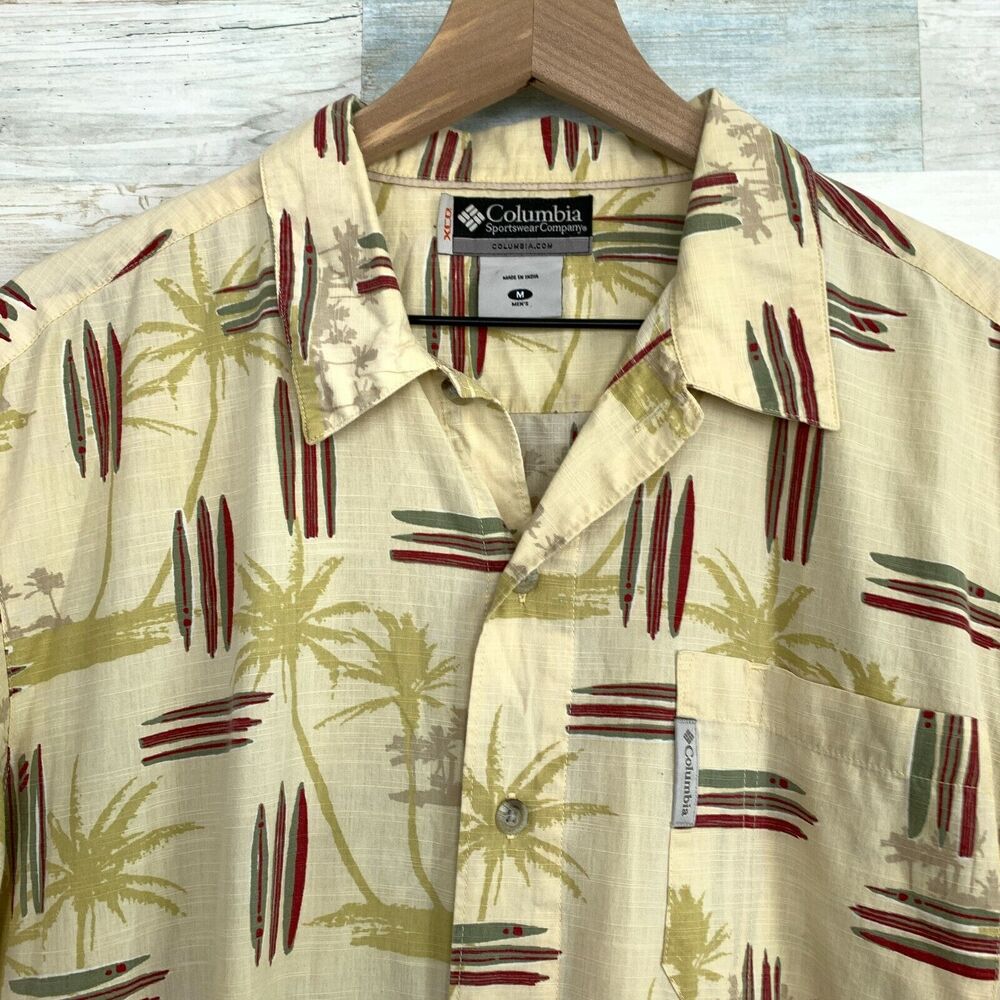 Columbia XCO Surfboard Hawaiian Camp Shirt Yellow Casual Travel Mens Medium - Picture 2 of 7